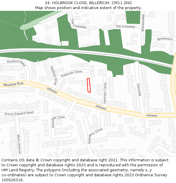 24, HOLBROOK CLOSE, BILLERICAY, CM11 2NG: Location map and indicative extent of plot