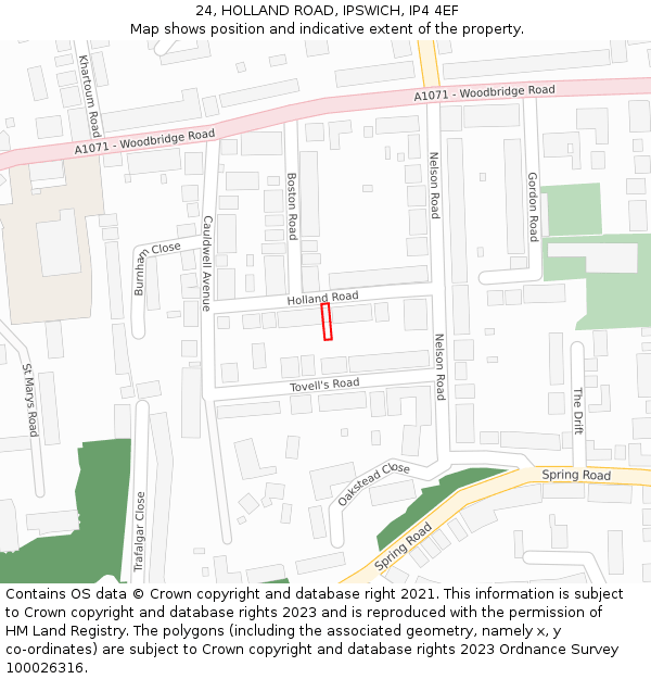 24, HOLLAND ROAD, IPSWICH, IP4 4EF: Location map and indicative extent of plot