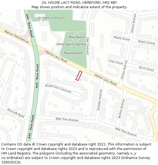 24, HOLME LACY ROAD, HEREFORD, HR2 6BY: Location map and indicative extent of plot