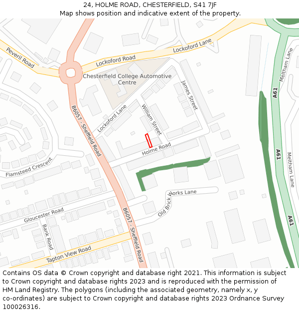 24, HOLME ROAD, CHESTERFIELD, S41 7JF: Location map and indicative extent of plot