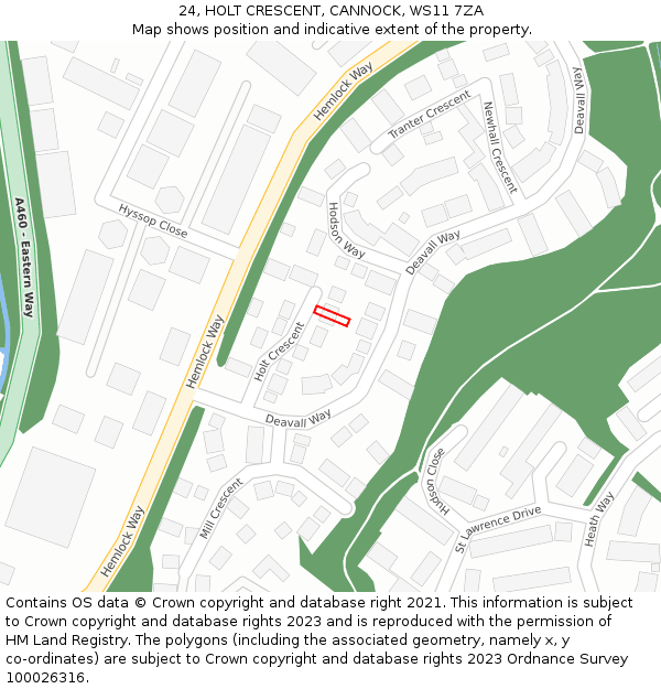 24, HOLT CRESCENT, CANNOCK, WS11 7ZA: Location map and indicative extent of plot
