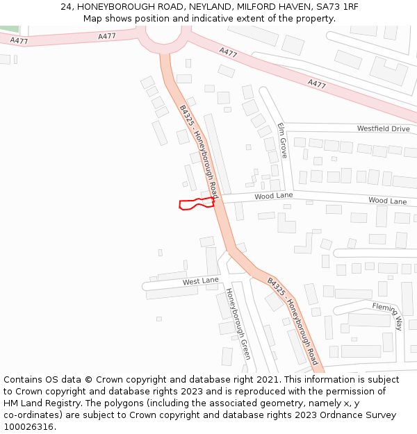 24, HONEYBOROUGH ROAD, NEYLAND, MILFORD HAVEN, SA73 1RF: Location map and indicative extent of plot