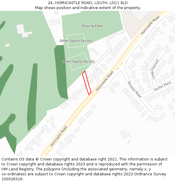 24, HORNCASTLE ROAD, LOUTH, LN11 9LD: Location map and indicative extent of plot