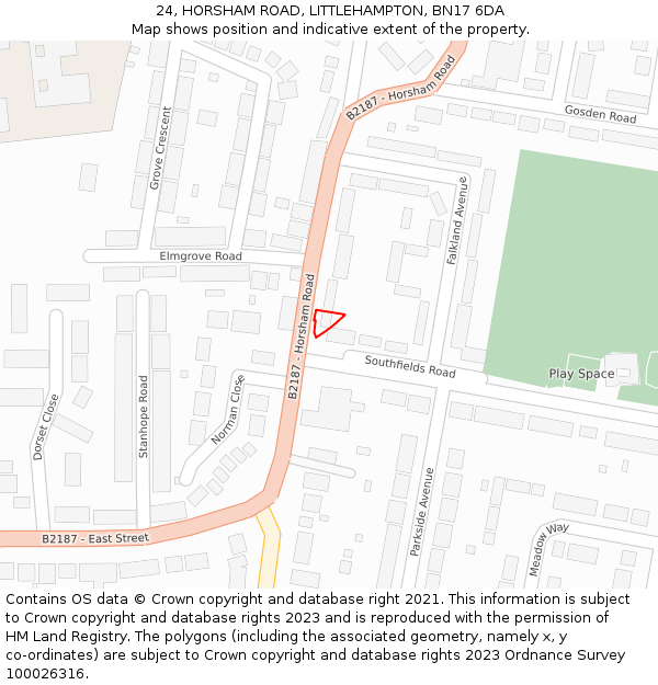 24, HORSHAM ROAD, LITTLEHAMPTON, BN17 6DA: Location map and indicative extent of plot