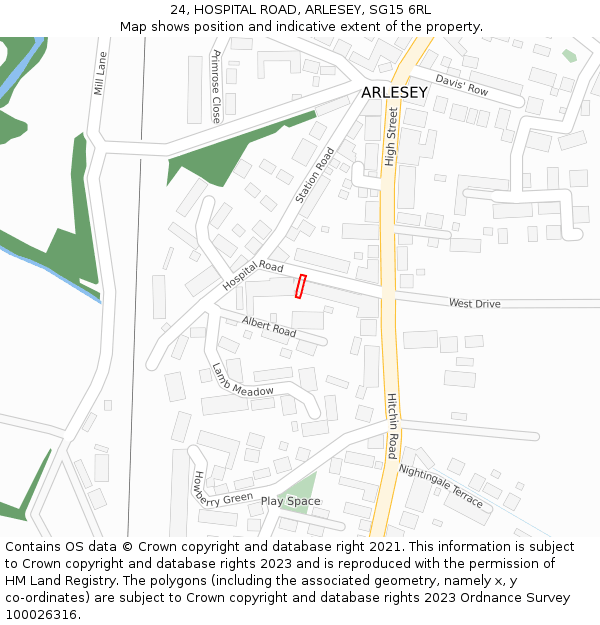 24, HOSPITAL ROAD, ARLESEY, SG15 6RL: Location map and indicative extent of plot