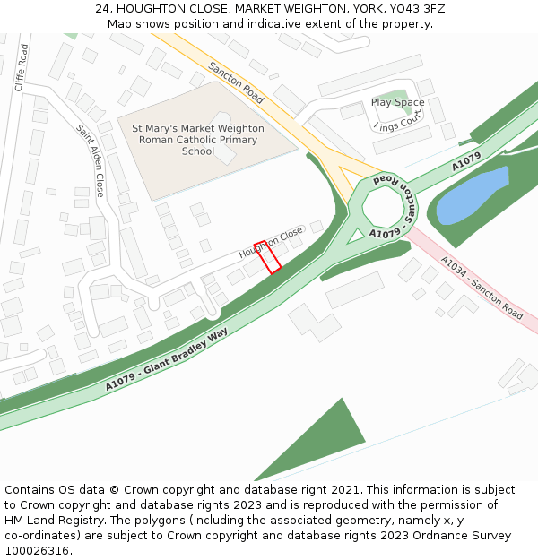 24, HOUGHTON CLOSE, MARKET WEIGHTON, YORK, YO43 3FZ: Location map and indicative extent of plot