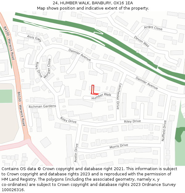 24, HUMBER WALK, BANBURY, OX16 1EA: Location map and indicative extent of plot