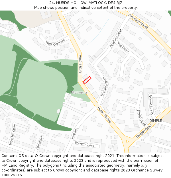 24, HURDS HOLLOW, MATLOCK, DE4 3JZ: Location map and indicative extent of plot