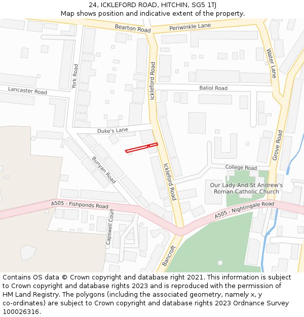 24, ICKLEFORD ROAD, HITCHIN, SG5 1TJ: Location map and indicative extent of plot