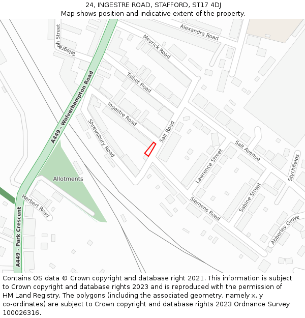 24, INGESTRE ROAD, STAFFORD, ST17 4DJ: Location map and indicative extent of plot