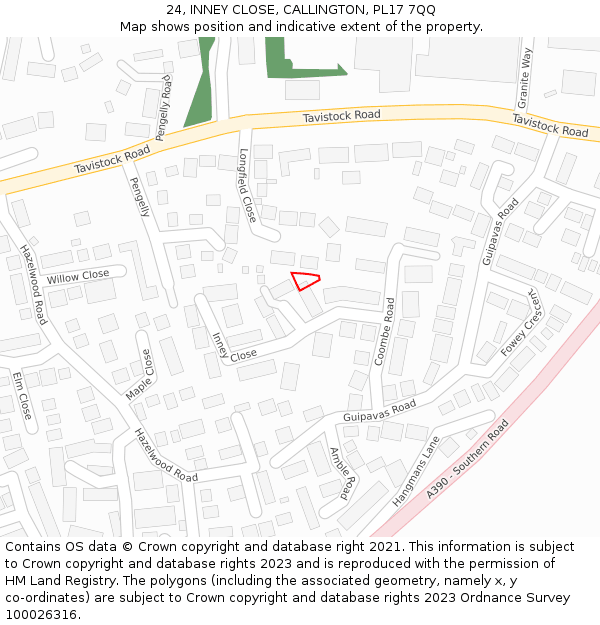 24, INNEY CLOSE, CALLINGTON, PL17 7QQ: Location map and indicative extent of plot