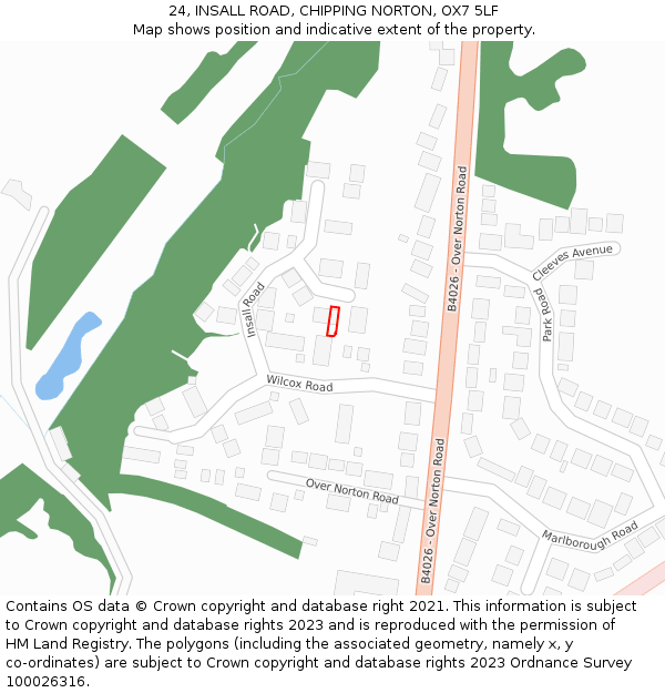 24, INSALL ROAD, CHIPPING NORTON, OX7 5LF: Location map and indicative extent of plot