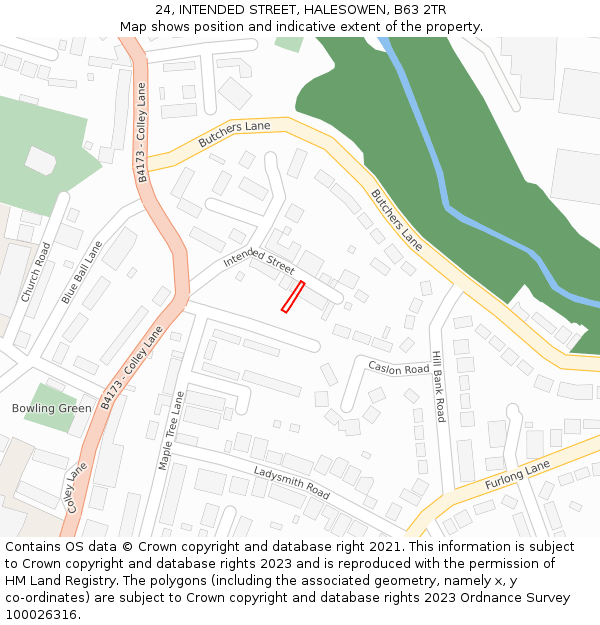 24, INTENDED STREET, HALESOWEN, B63 2TR: Location map and indicative extent of plot