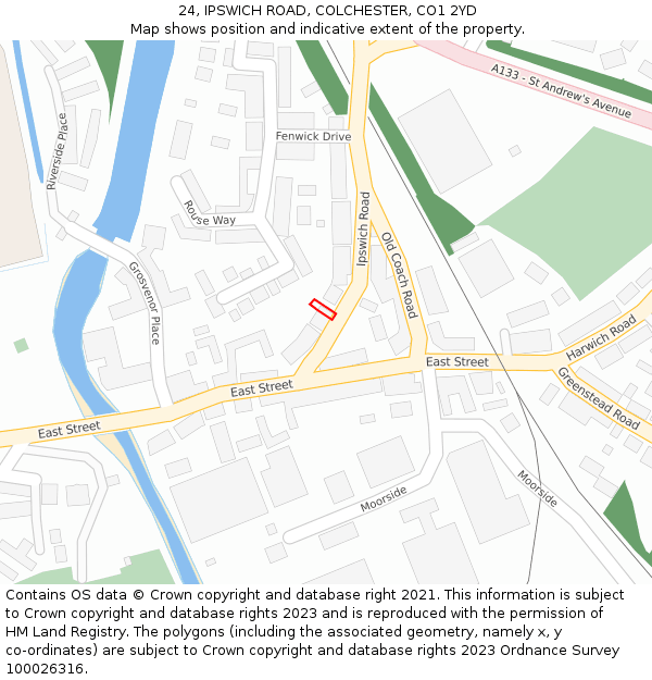 24, IPSWICH ROAD, COLCHESTER, CO1 2YD: Location map and indicative extent of plot