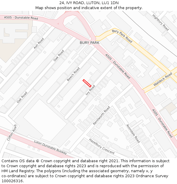 24, IVY ROAD, LUTON, LU1 1DN: Location map and indicative extent of plot