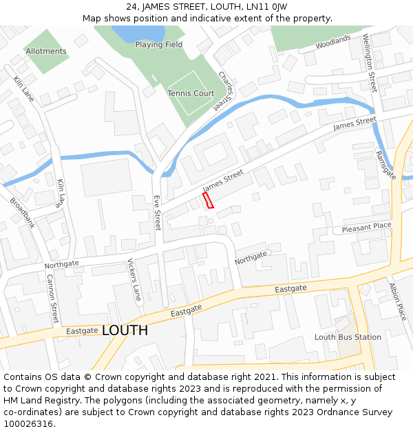 24, JAMES STREET, LOUTH, LN11 0JW: Location map and indicative extent of plot