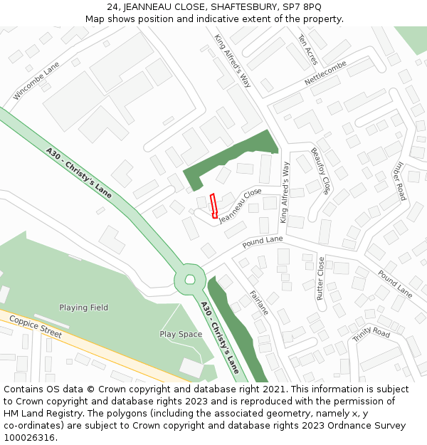 24, JEANNEAU CLOSE, SHAFTESBURY, SP7 8PQ: Location map and indicative extent of plot
