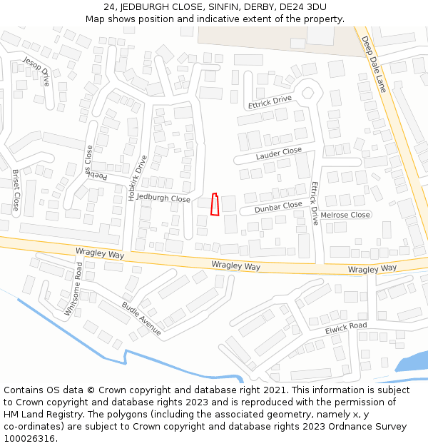 24, JEDBURGH CLOSE, SINFIN, DERBY, DE24 3DU: Location map and indicative extent of plot