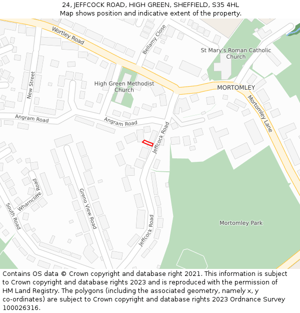 24, JEFFCOCK ROAD, HIGH GREEN, SHEFFIELD, S35 4HL: Location map and indicative extent of plot