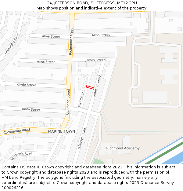 24, JEFFERSON ROAD, SHEERNESS, ME12 2PU: Location map and indicative extent of plot