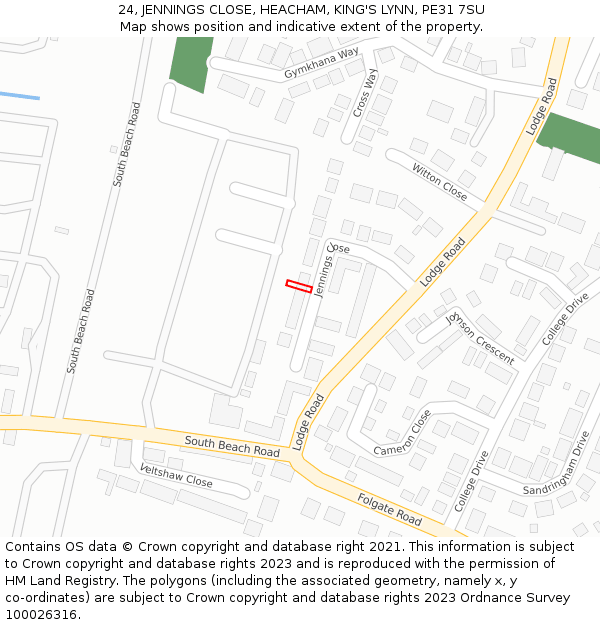 24, JENNINGS CLOSE, HEACHAM, KING'S LYNN, PE31 7SU: Location map and indicative extent of plot