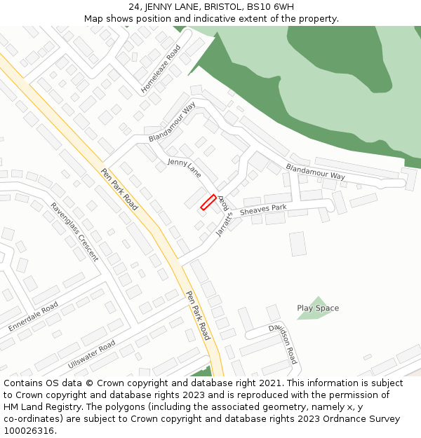 24, JENNY LANE, BRISTOL, BS10 6WH: Location map and indicative extent of plot