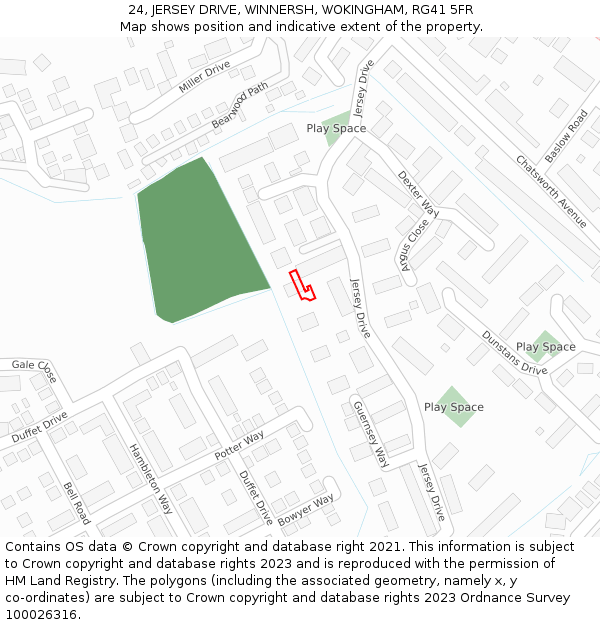 24, JERSEY DRIVE, WINNERSH, WOKINGHAM, RG41 5FR: Location map and indicative extent of plot