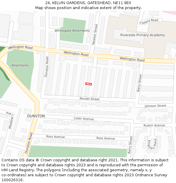 24, KELVIN GARDENS, GATESHEAD, NE11 9EX: Location map and indicative extent of plot
