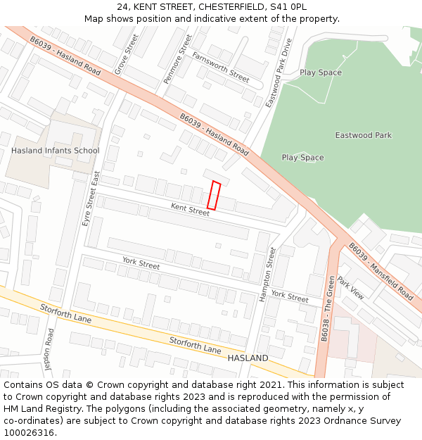 24, KENT STREET, CHESTERFIELD, S41 0PL: Location map and indicative extent of plot