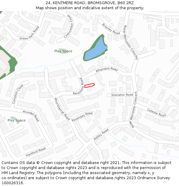 24, KENTMERE ROAD, BROMSGROVE, B60 2RZ: Location map and indicative extent of plot