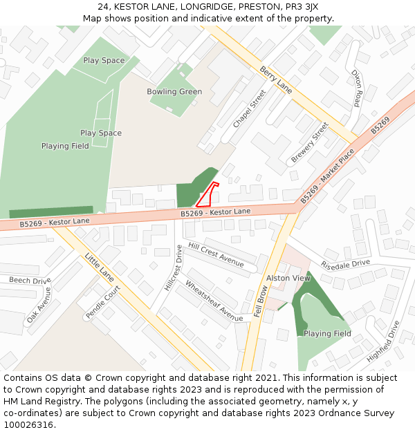 24, KESTOR LANE, LONGRIDGE, PRESTON, PR3 3JX: Location map and indicative extent of plot