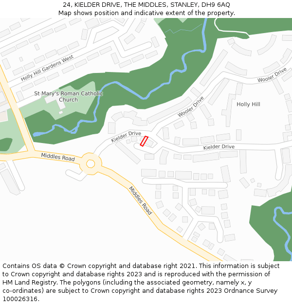24, KIELDER DRIVE, THE MIDDLES, STANLEY, DH9 6AQ: Location map and indicative extent of plot