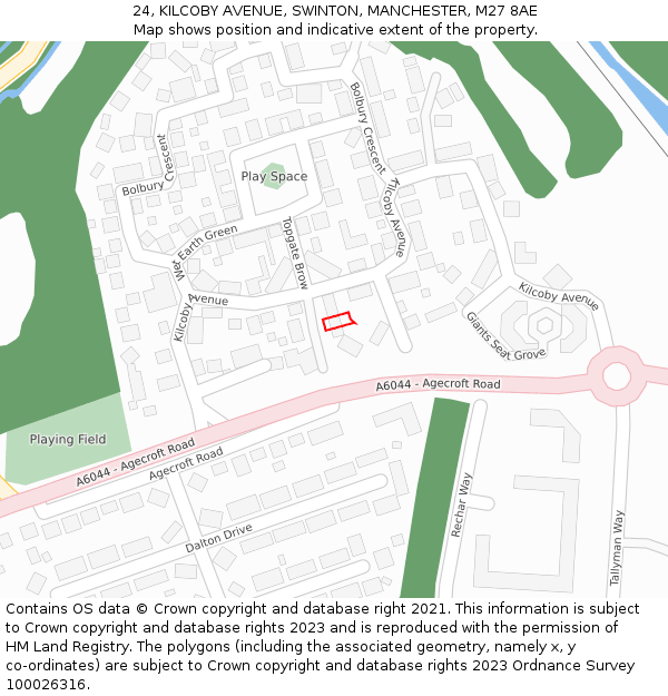 24, KILCOBY AVENUE, SWINTON, MANCHESTER, M27 8AE: Location map and indicative extent of plot
