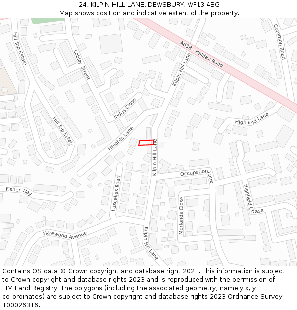 24, KILPIN HILL LANE, DEWSBURY, WF13 4BG: Location map and indicative extent of plot