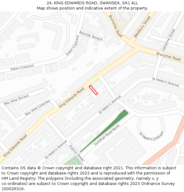 24, KING EDWARDS ROAD, SWANSEA, SA1 4LL: Location map and indicative extent of plot