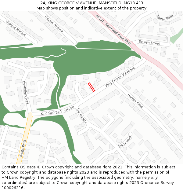 24, KING GEORGE V AVENUE, MANSFIELD, NG18 4FR: Location map and indicative extent of plot