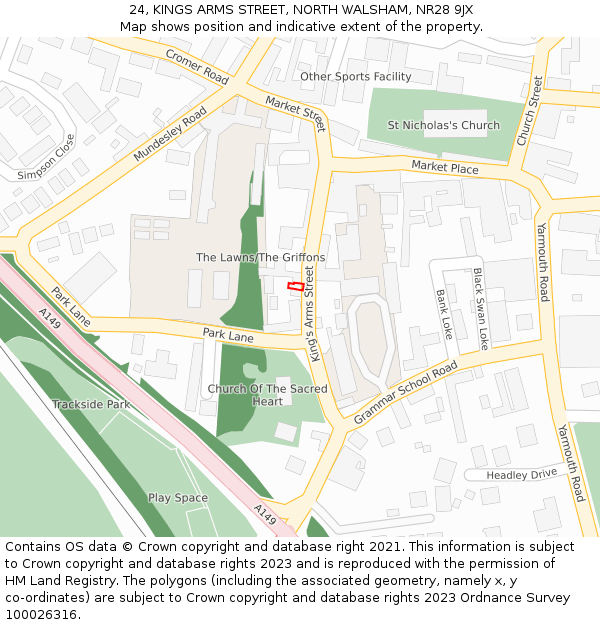 24, KINGS ARMS STREET, NORTH WALSHAM, NR28 9JX: Location map and indicative extent of plot