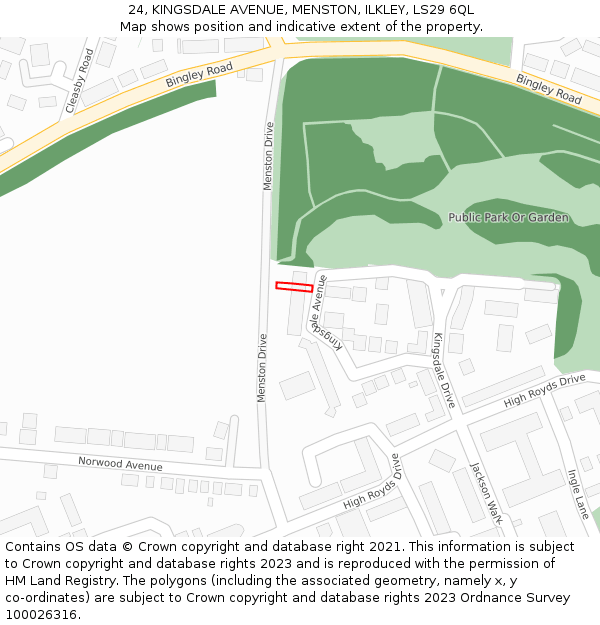 24, KINGSDALE AVENUE, MENSTON, ILKLEY, LS29 6QL: Location map and indicative extent of plot
