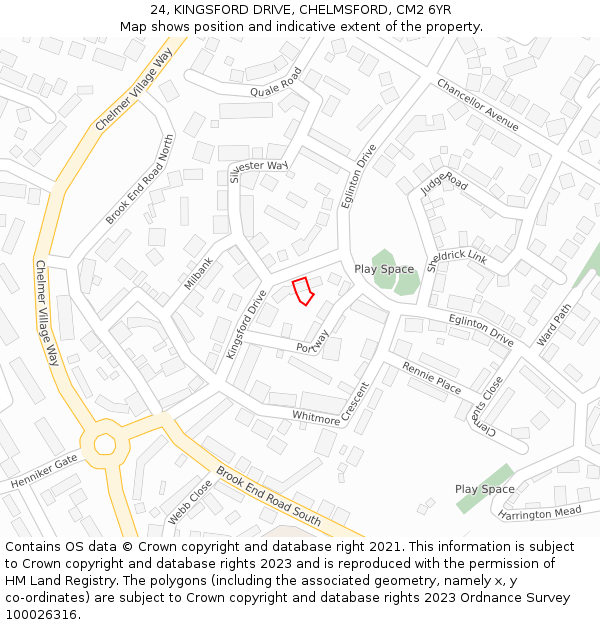 24, KINGSFORD DRIVE, CHELMSFORD, CM2 6YR: Location map and indicative extent of plot