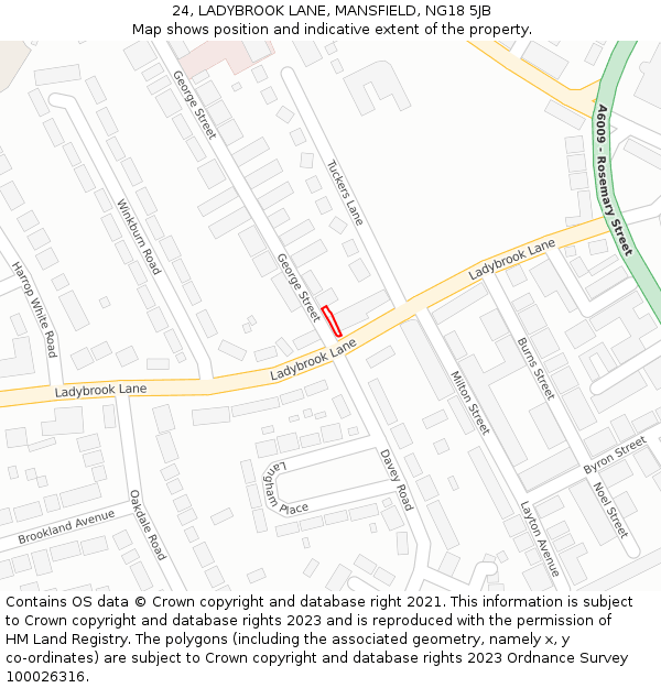 24, LADYBROOK LANE, MANSFIELD, NG18 5JB: Location map and indicative extent of plot