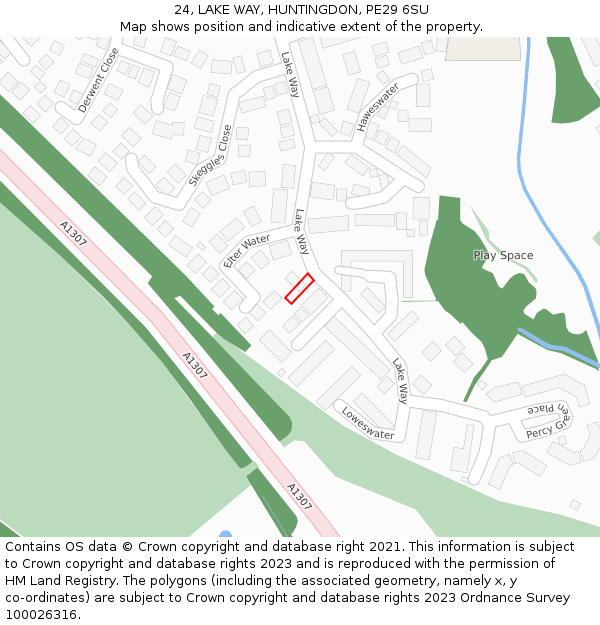 24, LAKE WAY, HUNTINGDON, PE29 6SU: Location map and indicative extent of plot