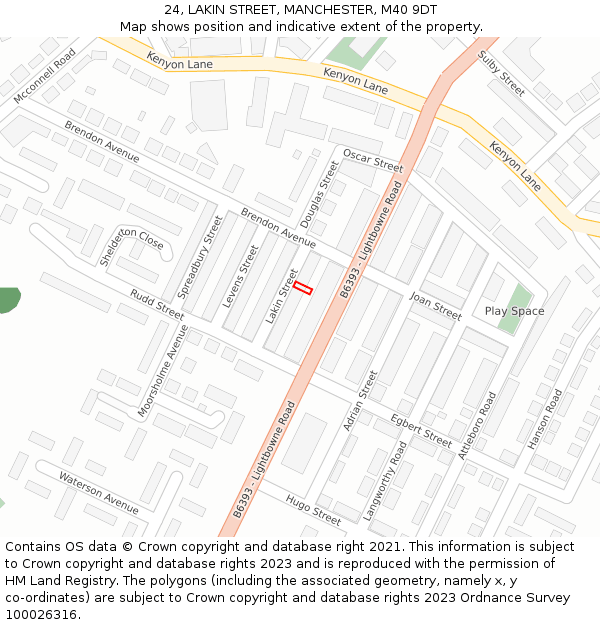 24, LAKIN STREET, MANCHESTER, M40 9DT: Location map and indicative extent of plot