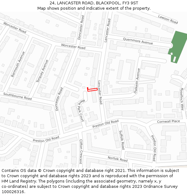 24, LANCASTER ROAD, BLACKPOOL, FY3 9ST: Location map and indicative extent of plot