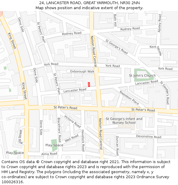 24, LANCASTER ROAD, GREAT YARMOUTH, NR30 2NN: Location map and indicative extent of plot