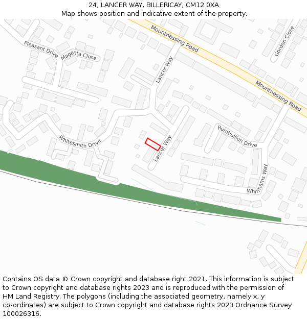 24, LANCER WAY, BILLERICAY, CM12 0XA: Location map and indicative extent of plot