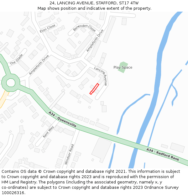 24, LANCING AVENUE, STAFFORD, ST17 4TW: Location map and indicative extent of plot