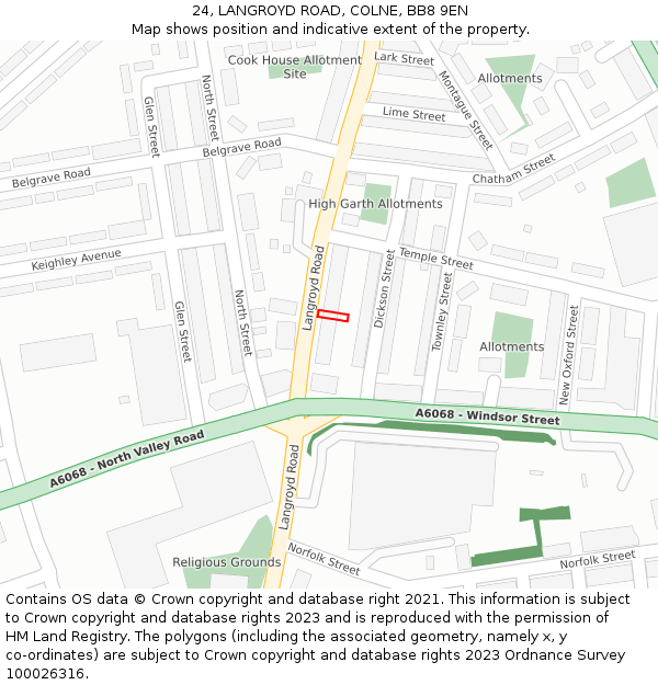 24, LANGROYD ROAD, COLNE, BB8 9EN: Location map and indicative extent of plot
