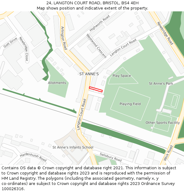 24, LANGTON COURT ROAD, BRISTOL, BS4 4EH: Location map and indicative extent of plot
