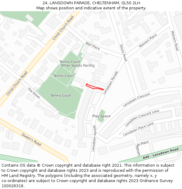 24, LANSDOWN PARADE, CHELTENHAM, GL50 2LH: Location map and indicative extent of plot