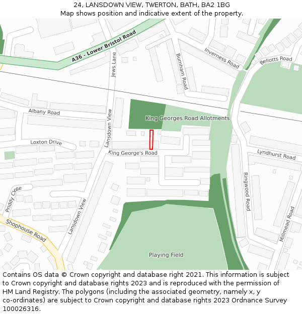 24, LANSDOWN VIEW, TWERTON, BATH, BA2 1BG: Location map and indicative extent of plot